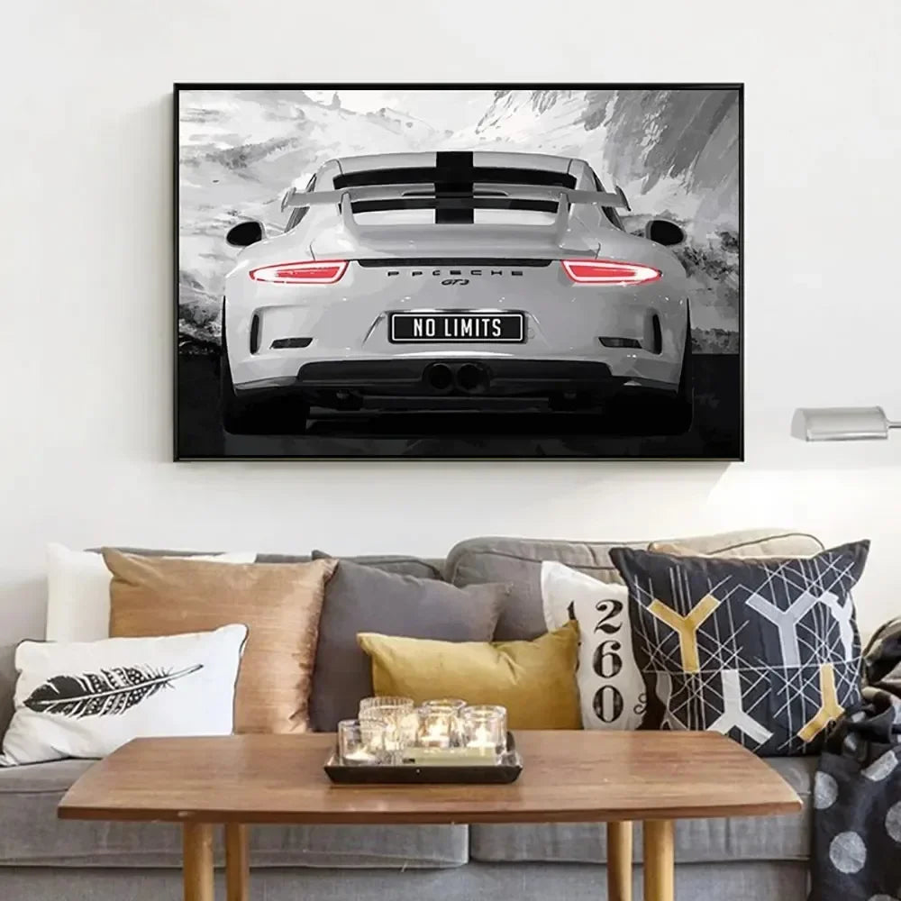 Wandbild „Chase Your Dreams“ – Luxus Sportwagen Poster auf Leinwand, Motivationsbild für Männerzimmer & Wohnzimmer