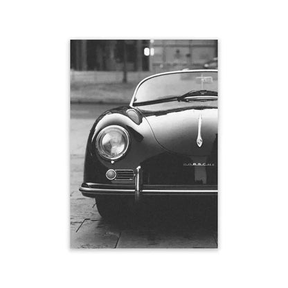 Porsche Rennwagen Poster – Schwarz-Weiß Leinwanddruck, Luxus Wandkunst für Wohnzimmer & Büro