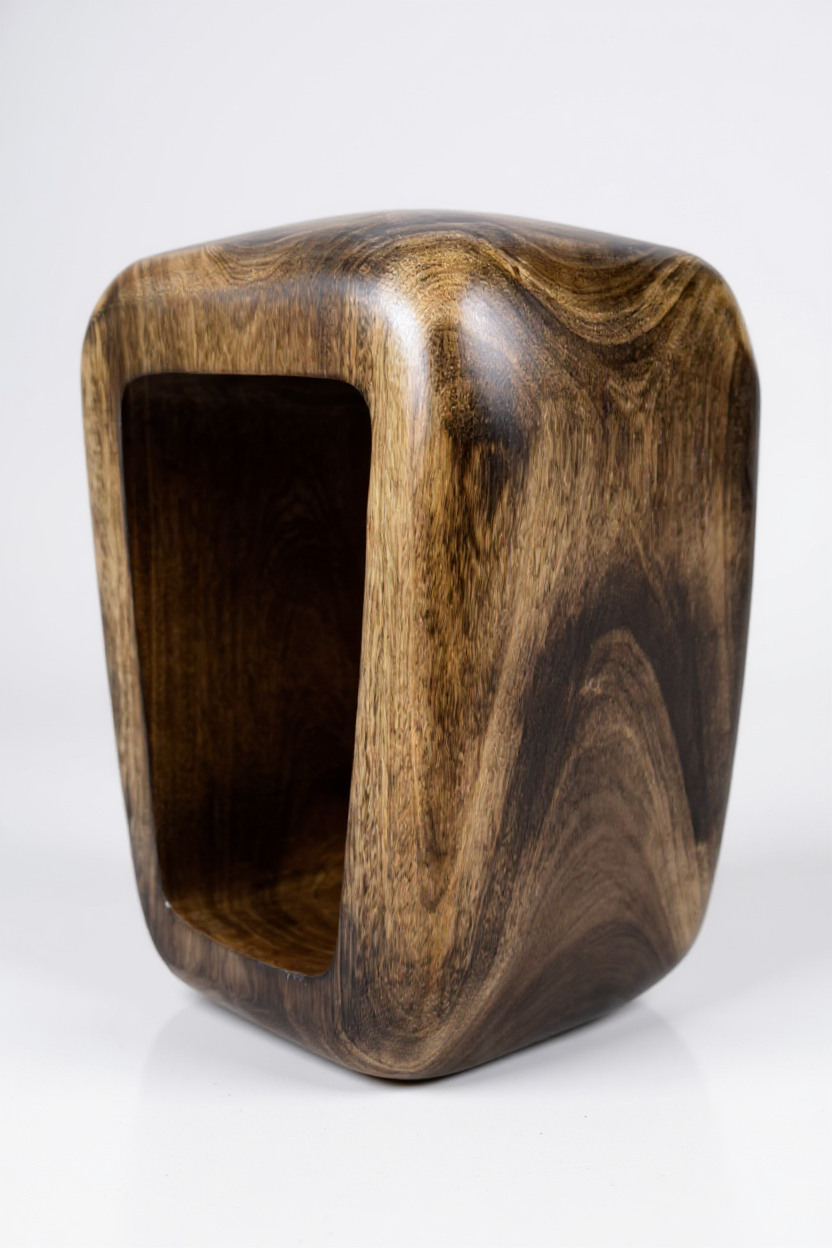 Holzhocker - Beistelltisch Couchtisch - Handgefertigter Flambierter Hocker aus massivem Suarholz- 50x30x40 cm