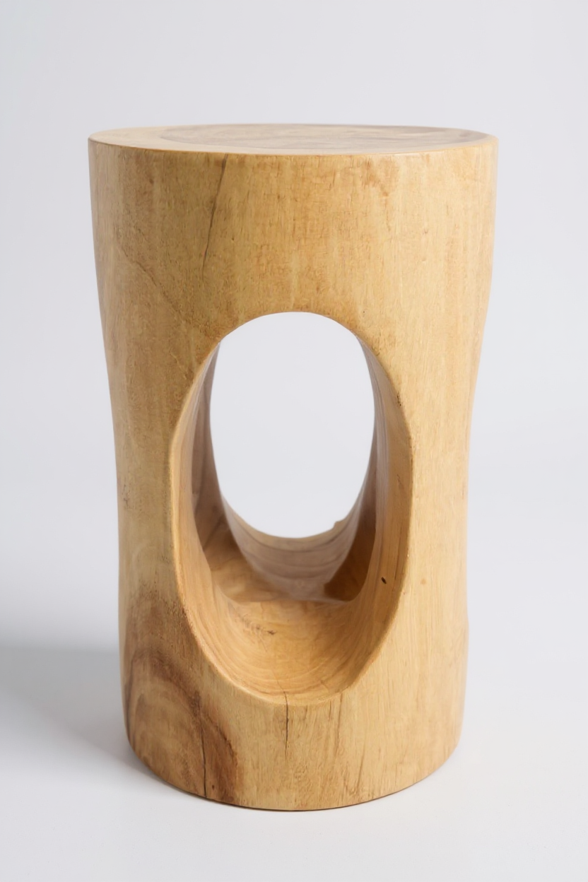 Holz Beistelltisch - Holzhocker Blumenhocker Hocker - Handgefertigt - Rund mit O-Ausschnitt Saman-Holz - 50x30x30 cm