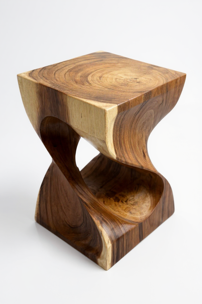 Holzhocker - Beistelltisch Blumenhocker Ablagetisch - Unikat Handgefertigt  - Gedreht aus massivem Samanholz - 45x30x30 cm