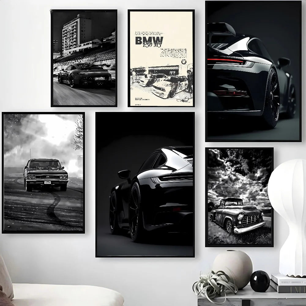 Schwarz-Weiß Poster – Legendäre Autos | Stilvolle Wanddekoration für Wohnzimmer, Schlafzimmer oder Café