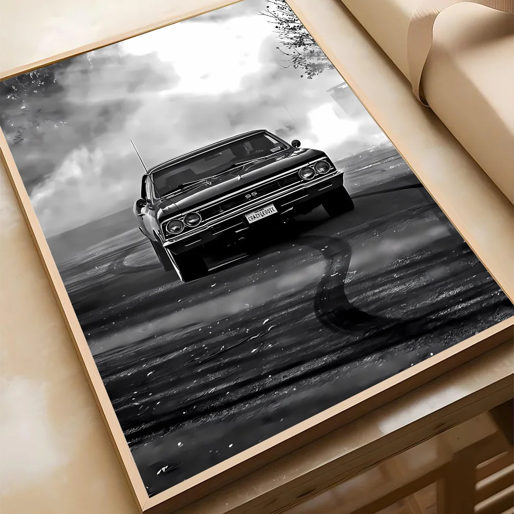Schwarz-Weiß Poster – Legendäre Autos | Stilvolle Wanddekoration für Wohnzimmer, Schlafzimmer oder Café