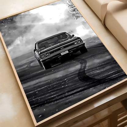 Schwarz-Weiß Poster – Legendäre Autos | Stilvolle Wanddekoration für Wohnzimmer, Schlafzimmer oder Café