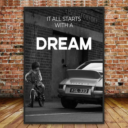 Wandbild „Chase Your Dreams“ – Luxus Sportwagen Poster auf Leinwand, Motivationsbild für Männerzimmer & Wohnzimmer