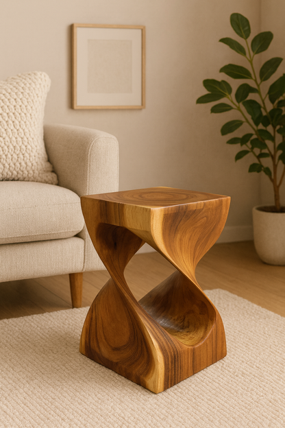 Holzhocker - Beistelltisch Blumenhocker Ablagetisch - Unikat Handgefertigt  - Gedreht aus massivem Samanholz - 45x30x30 cm